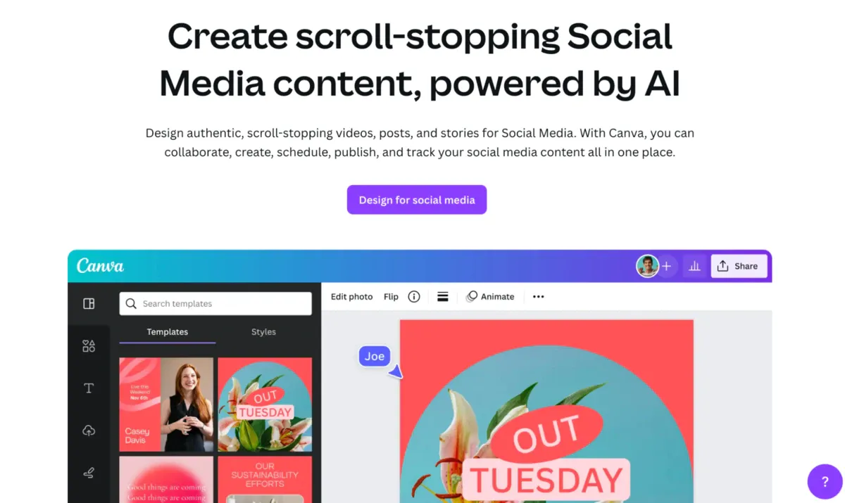 Canva, AI social media content creation tool